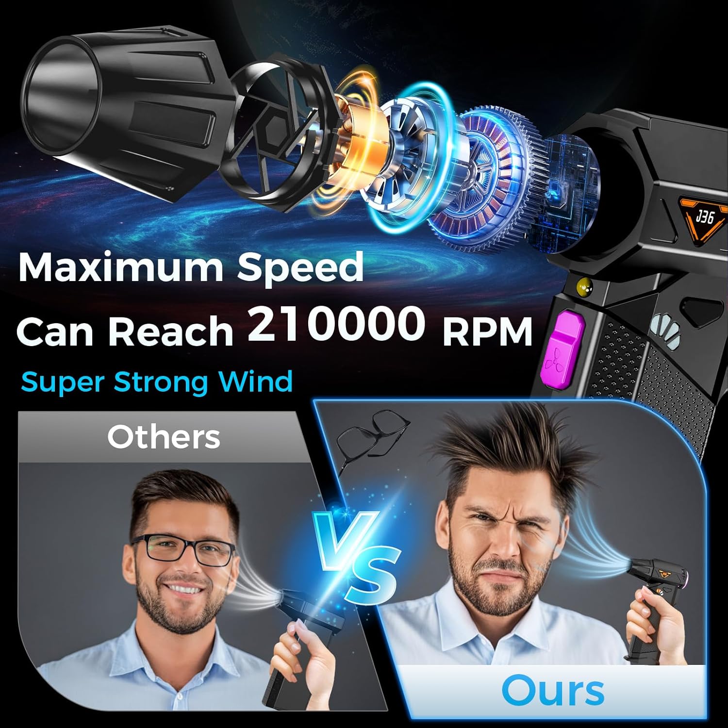 Compressed Air Duster, 210000RPM Mini Electric Air Duster Equipped with Continuously Variable Speed, Cordless Turbo Blower for Keyboard, PC, Car, Home, Outdoor